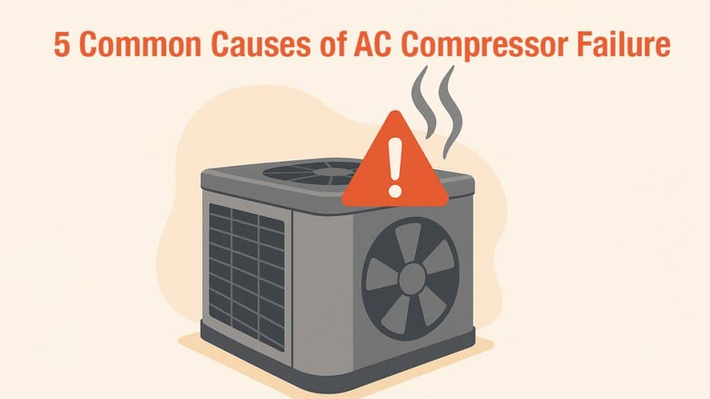Air conditioning unit with compressor failure and warning symbol